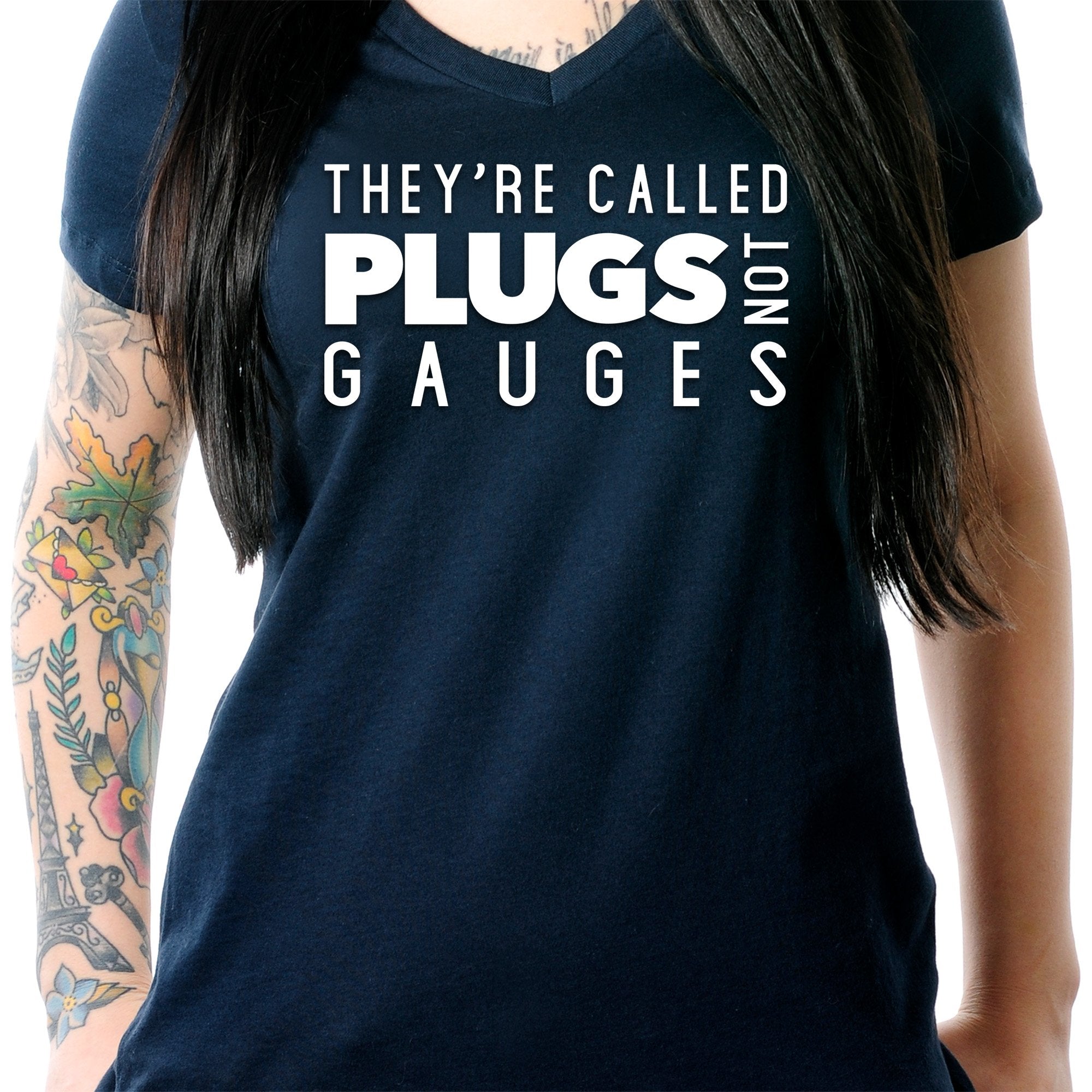 They're Called Plugs NotGs Black Tapered V-Neck Tee Shirt