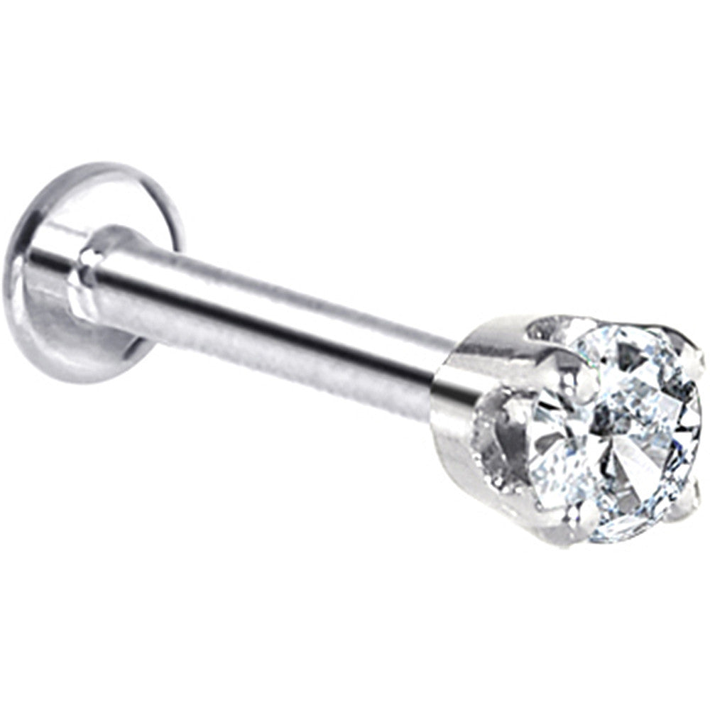 16 Gauge Solid 14KT White Gold 3mm Cubic Zirconia Tragus Earring Stud