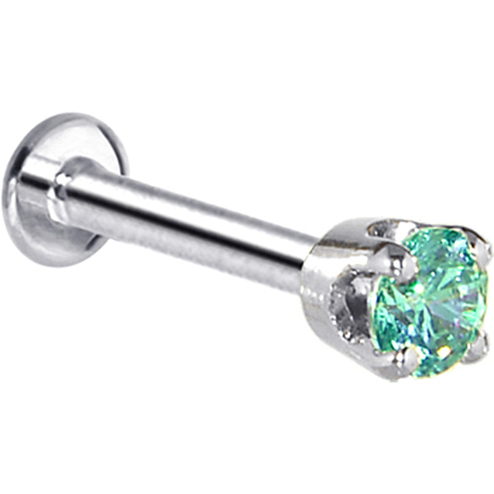 16 Gauge Solid 14KT White Gold 3mm Mint Green Cubic Zirconia Tragus Earring Stud