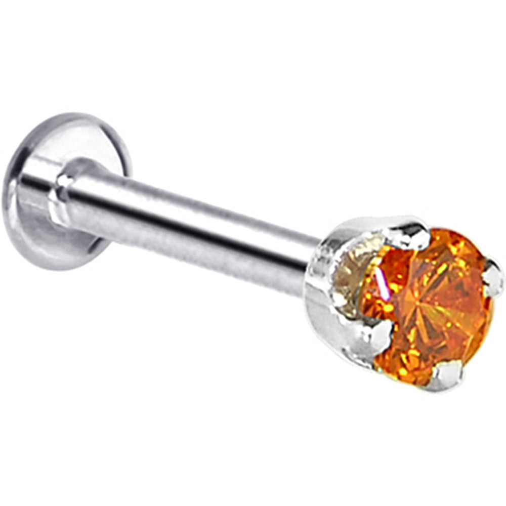 16G Solid 14K White Gold 3mm Orange Cubic Zirconia Tragus Earring Stud