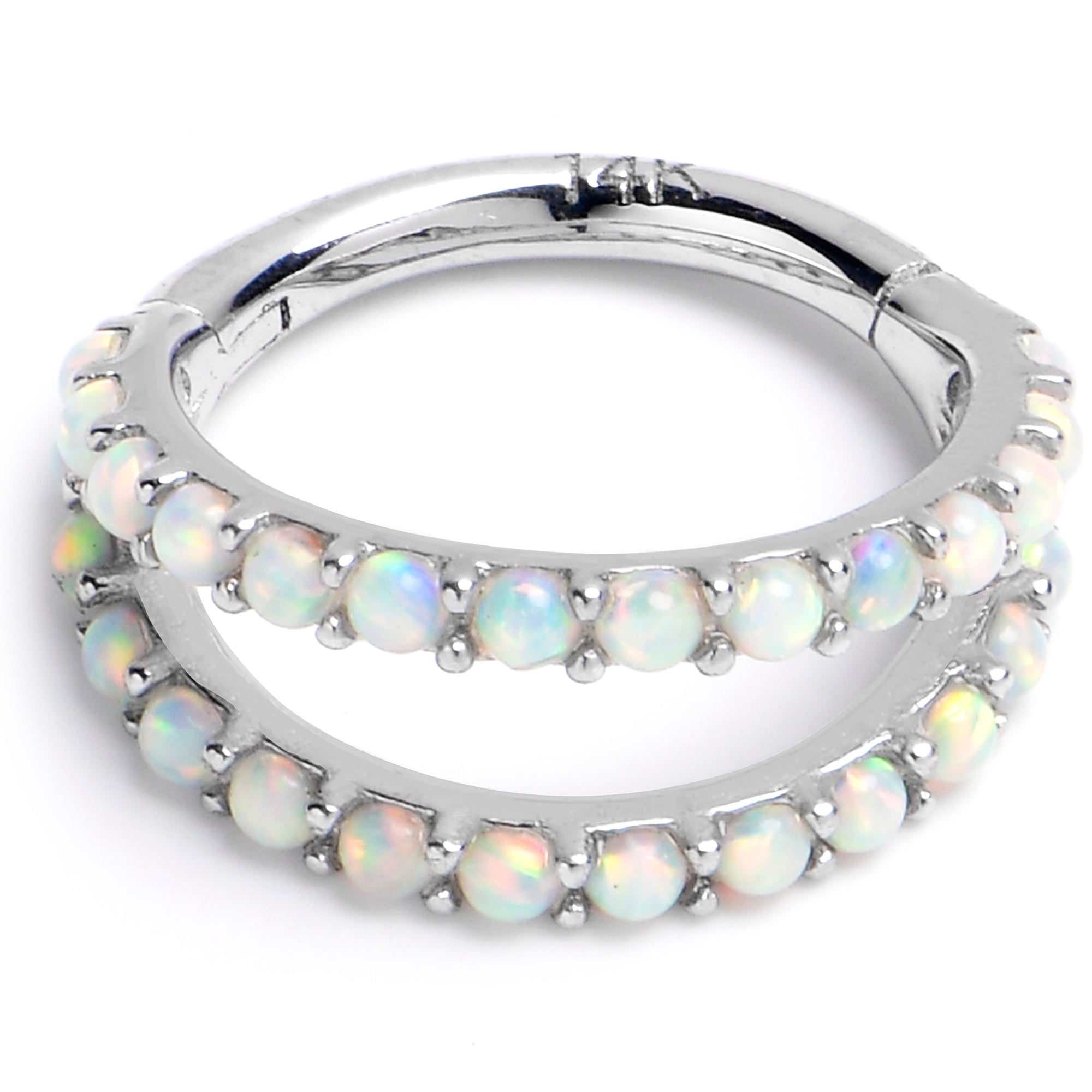 16G 5/16 Solid 14K White Gold Synthetic Opal Hinged Segment Ring