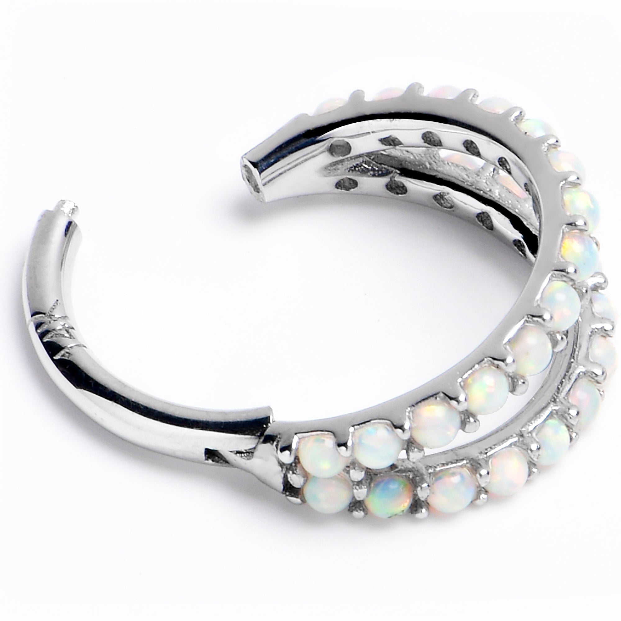 16G 5/16 Solid 14K White Gold Synthetic Opal Hinged Segment Ring