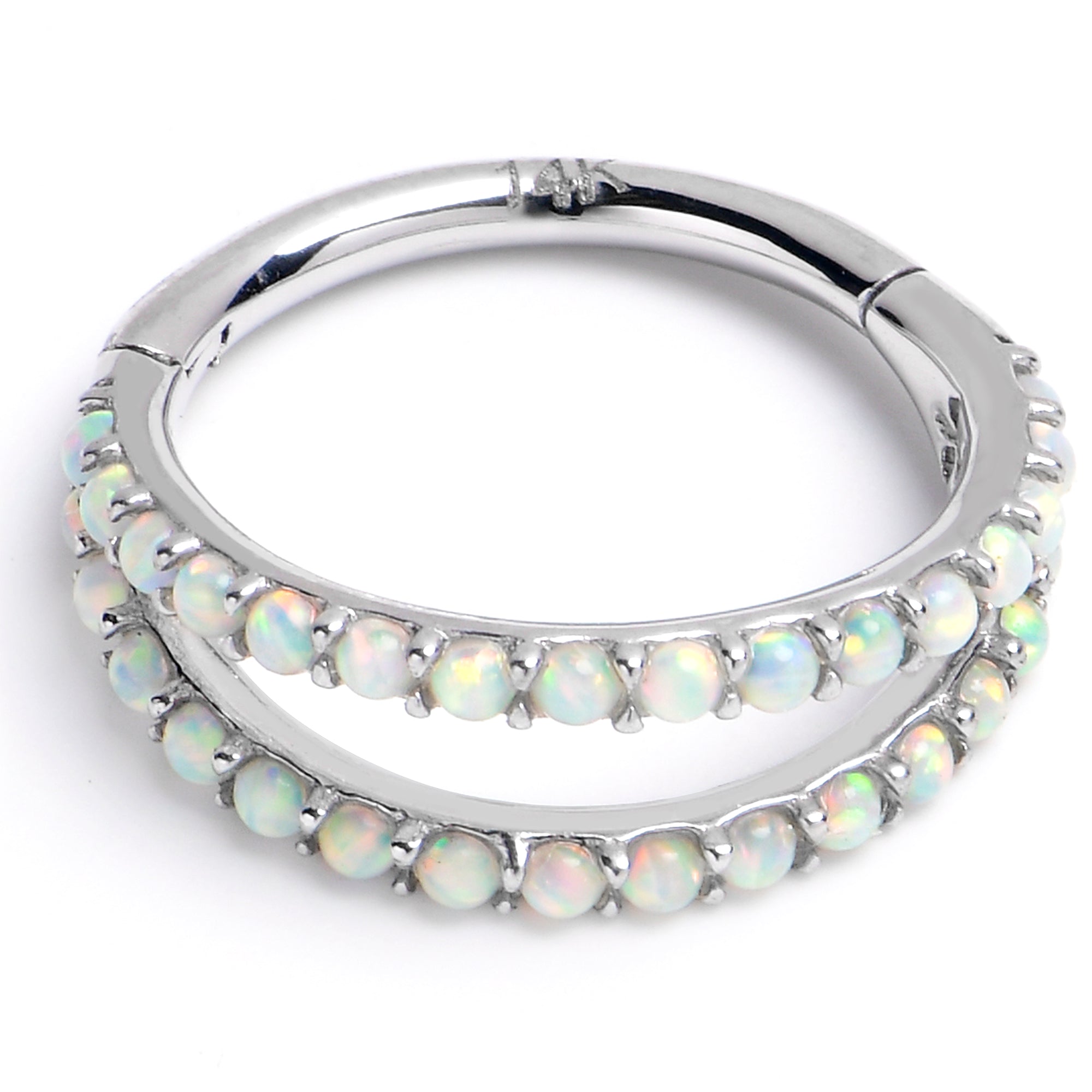 16G 3/8 Solid 14K White Gold Synthetic Opal Hinged Segment Ring