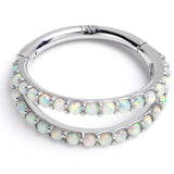 16 Gauge 3/8 Solid 14KT White Gold Synthetic Opal Hinged Segment Ring