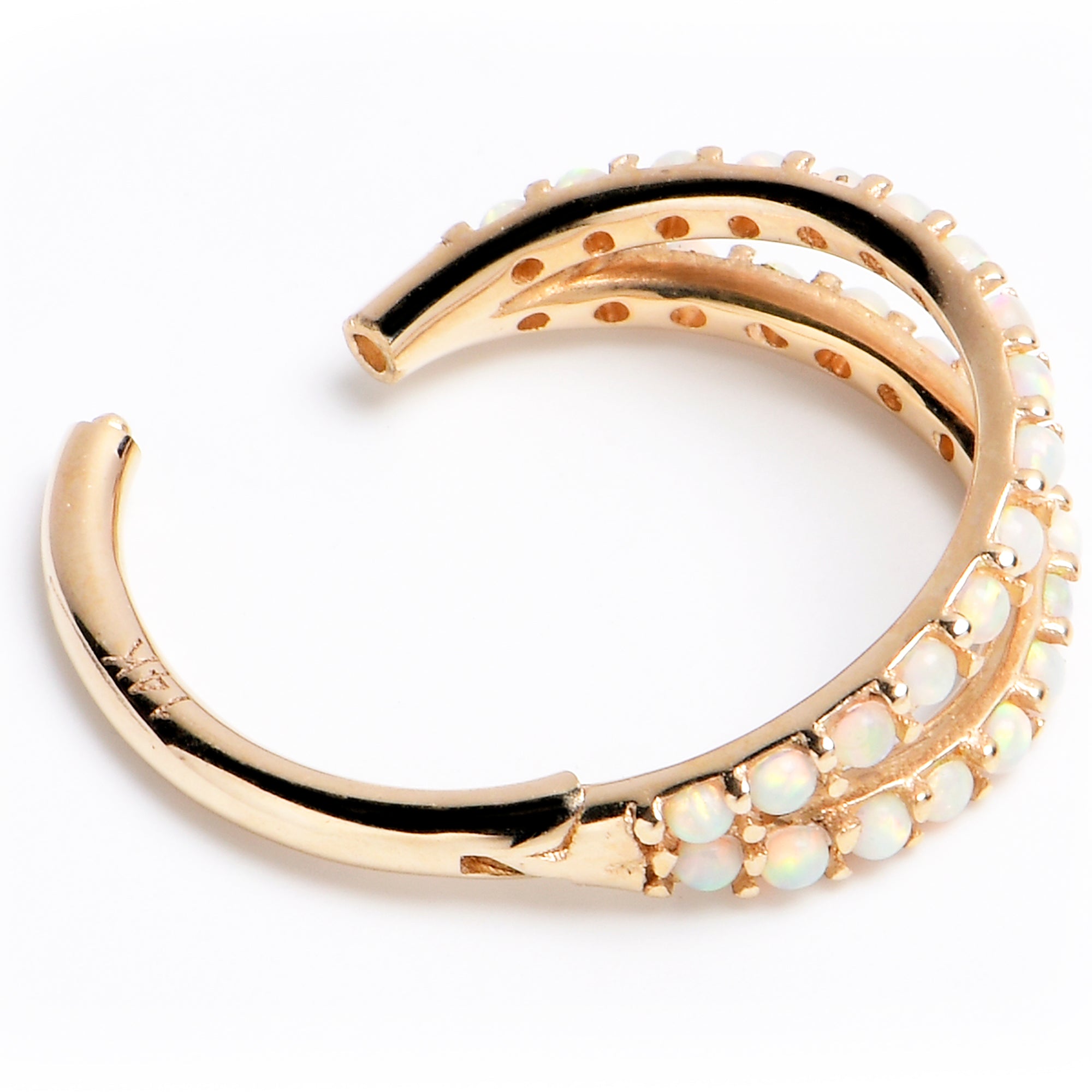 16G 3/8 Solid 14K Yellow Gold Synthetic Opal Hinged Segment Ring