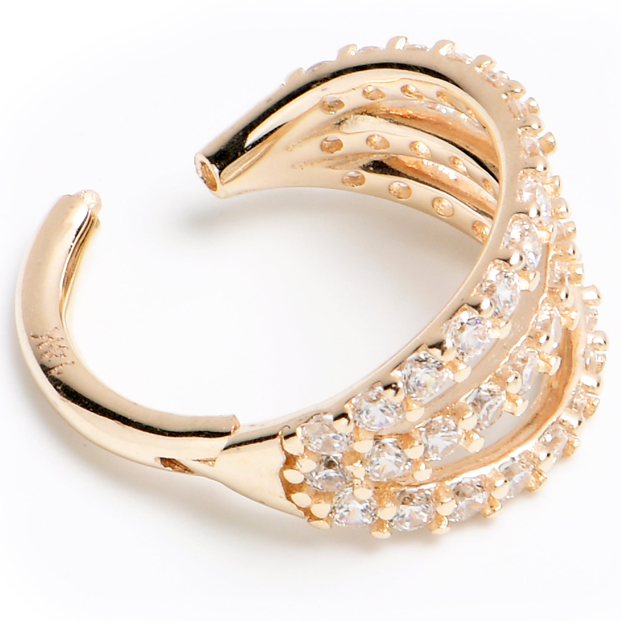 16G 5/16 Solid 14K Yellow Gold Clear CZ Gem Row Hinged Segment Ring