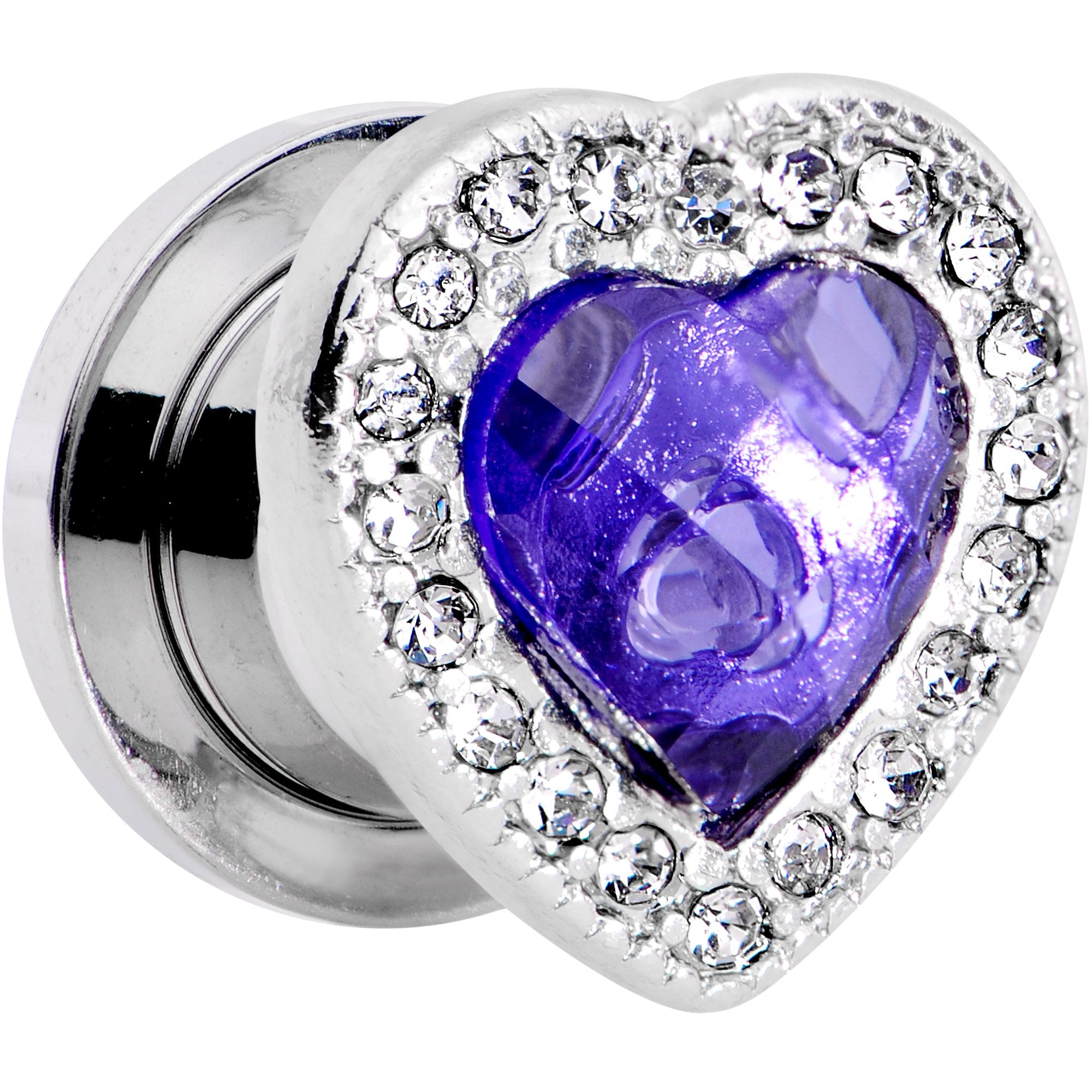 Clear Purple Gem Hug Your Heart Screw Fit Plug Set 6mm to 22mm