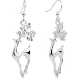Clear CZ Gem Silver Plated Prancing Reindeer Fishhook Earrings