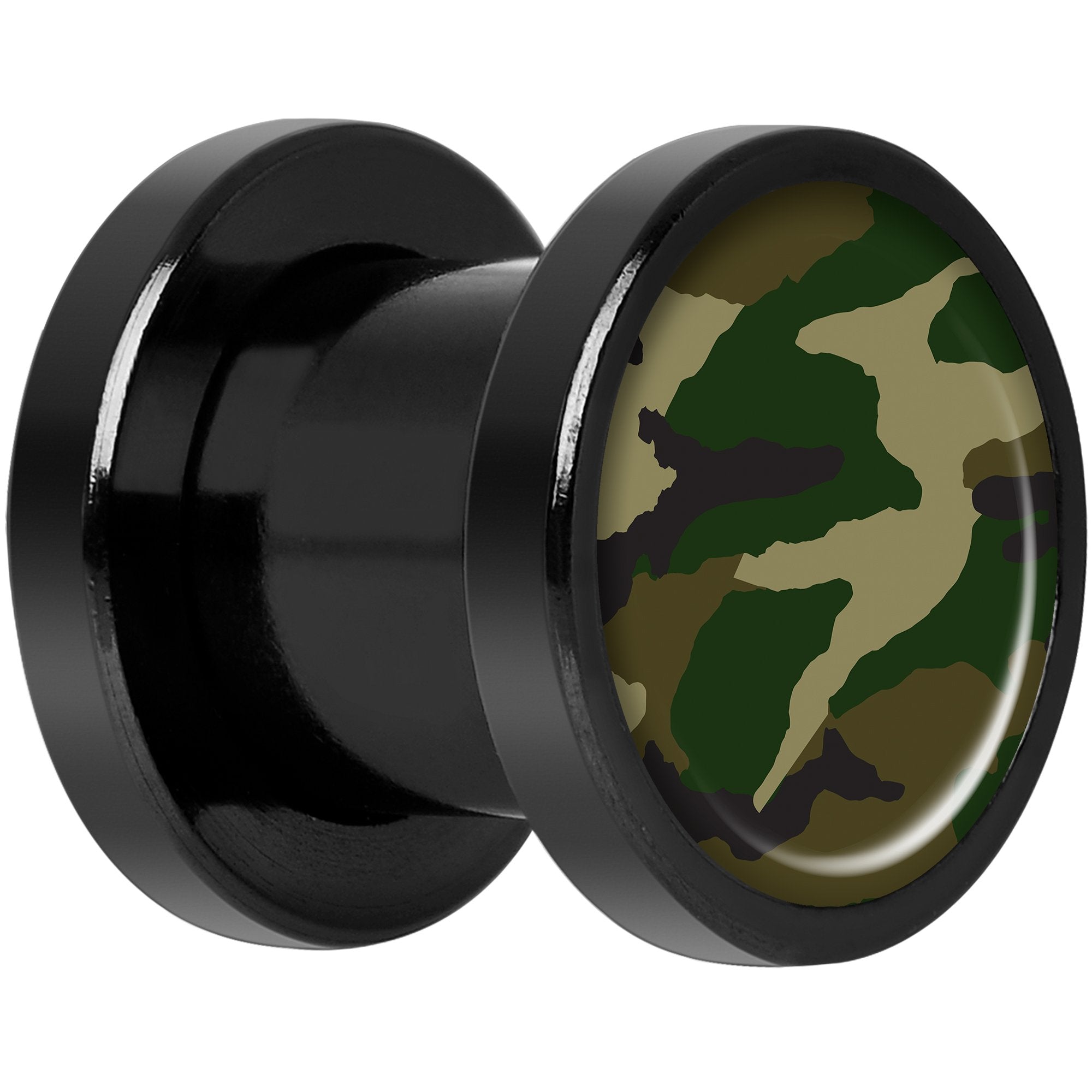Woodland Camo Print Black Anodized Screw Fit Plug Set 0G