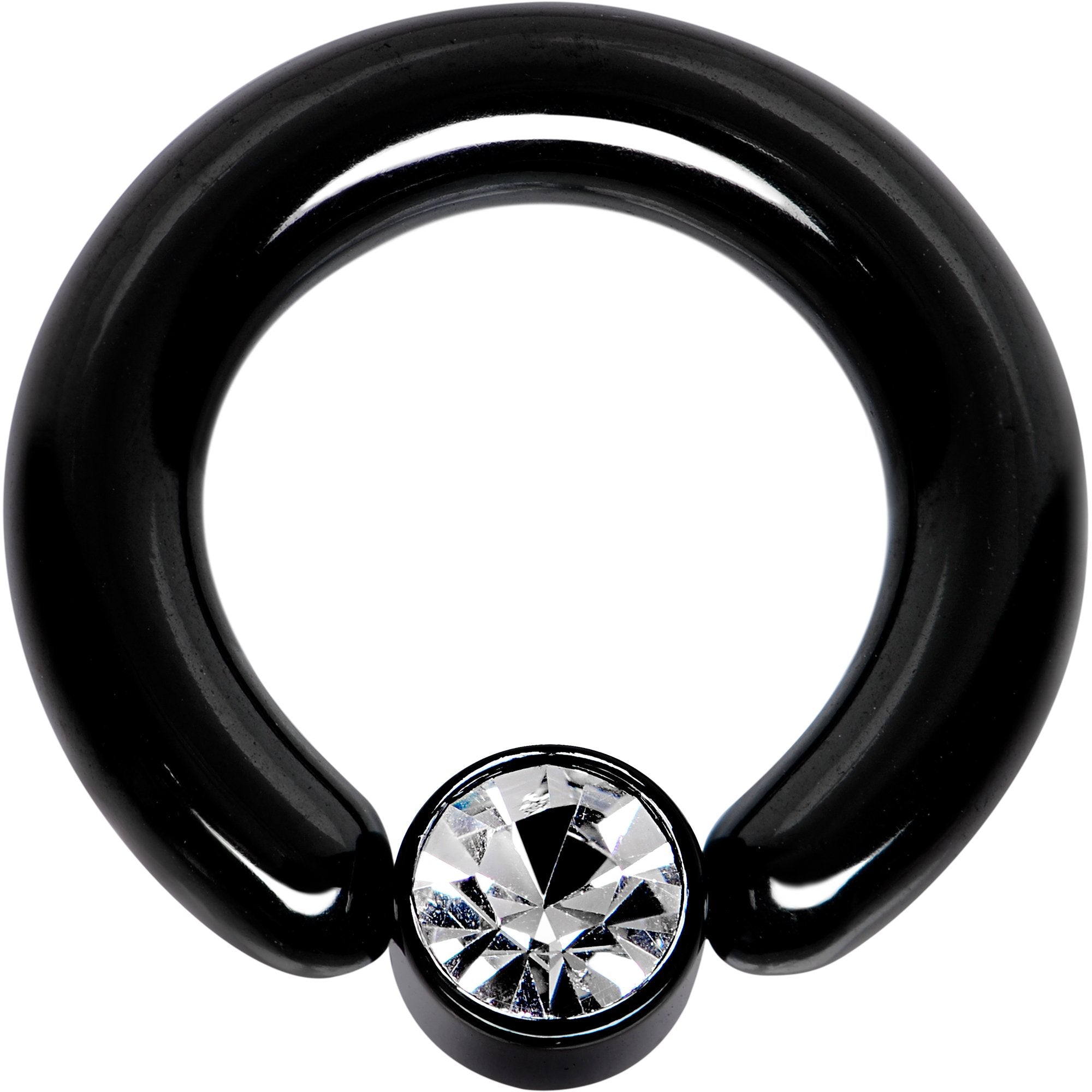 6 Gauge 1/2 Clear Gem 6mm Disc Black BCR Captive Ring