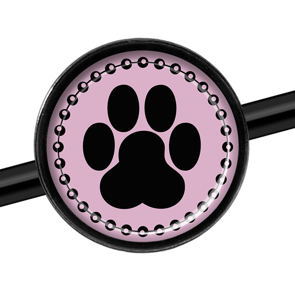 14G Black on Pink Paw Print Black Industrial Barbell 37mm