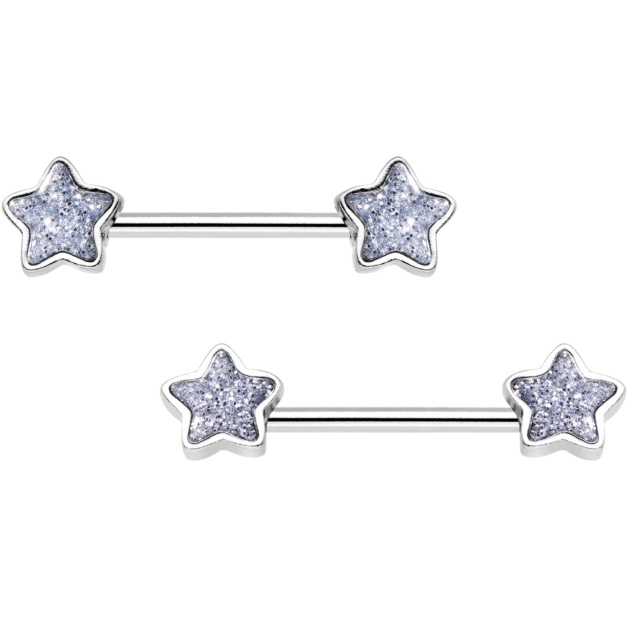 9/16 Clear Gem Glitter Galaxy Star Barbell Nipple Ring Set