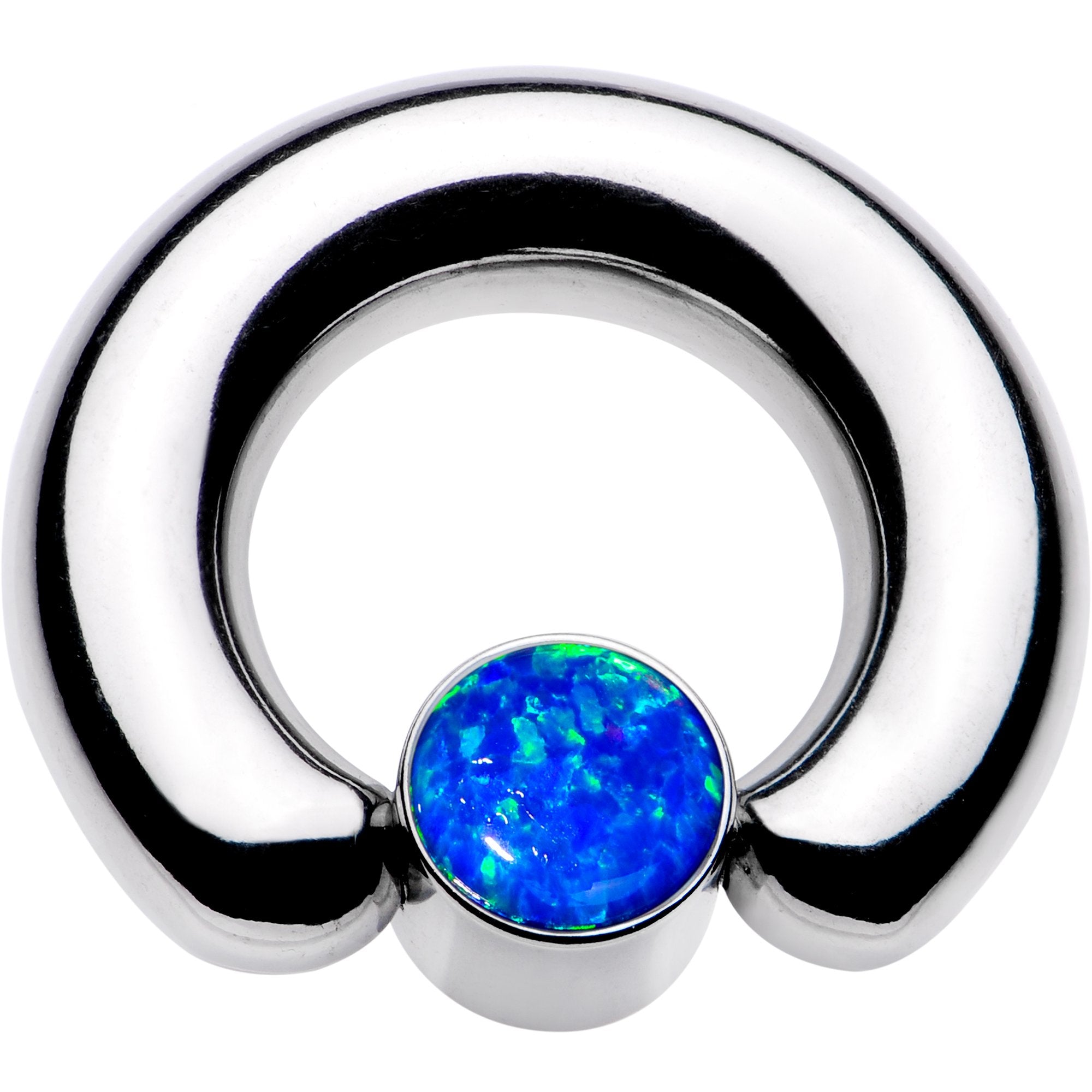 2G 9/16 Aqua Faux Opal 8mm Disc BCR Captive Ring