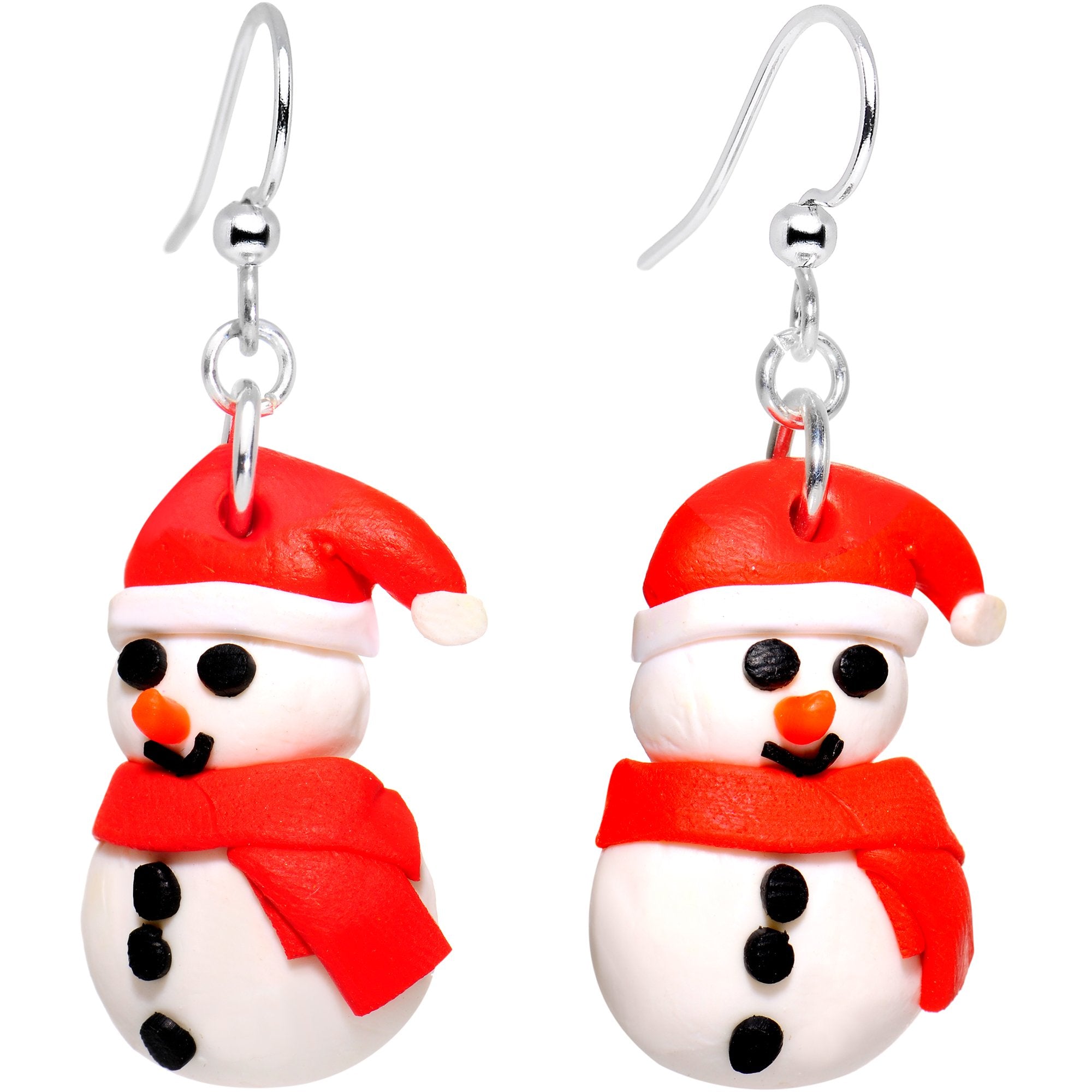 Silver Plated Bundled Up Christmas Snowman Fishhook Earrings