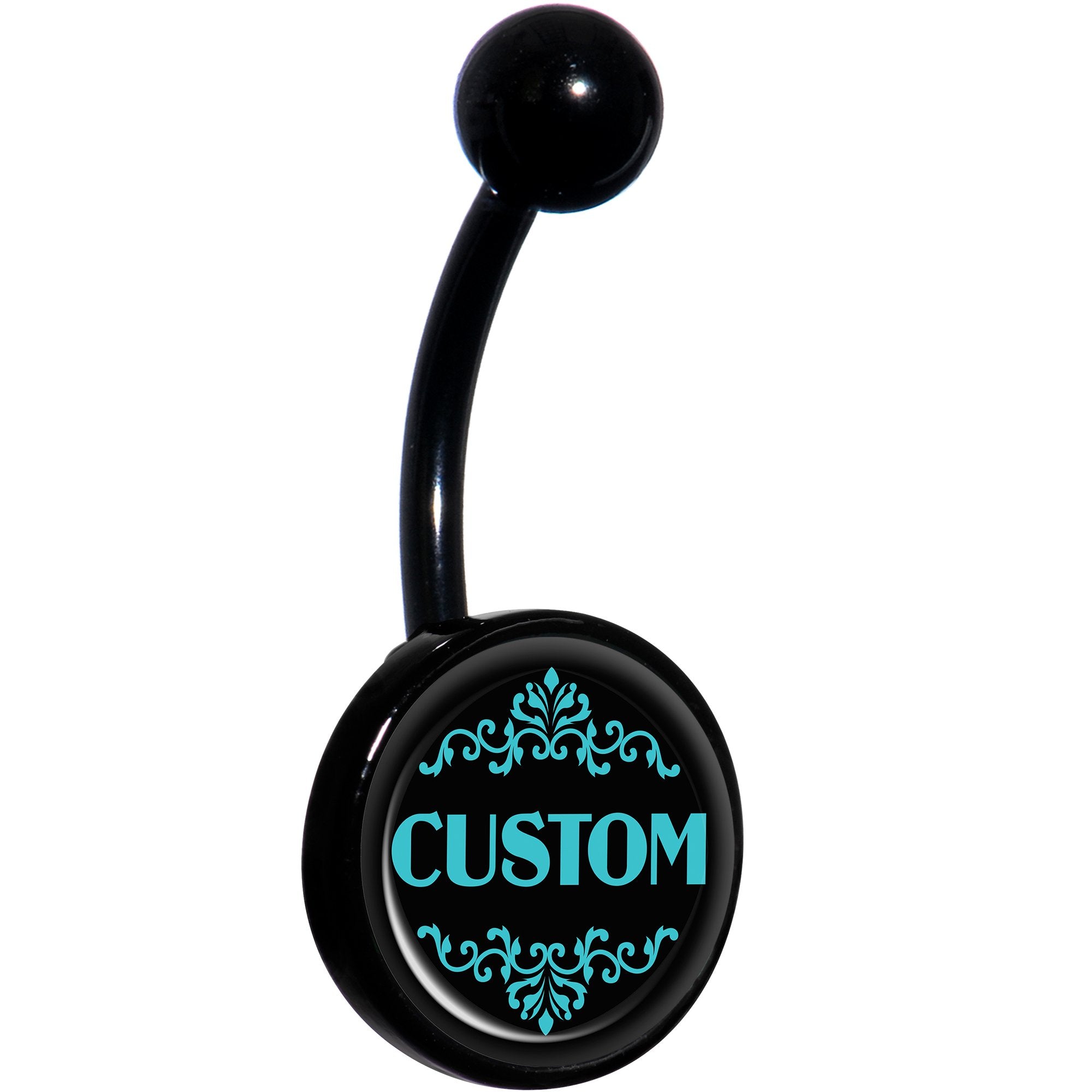 Custom Teal Personalized Name Black Belly Ring