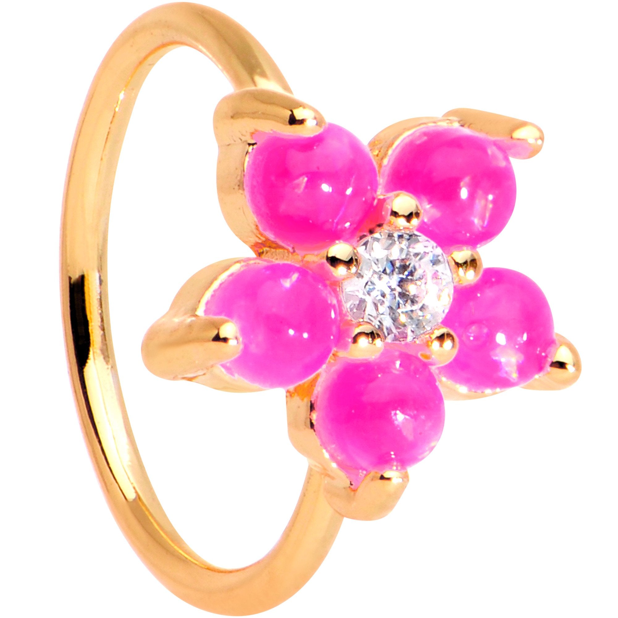20 Gauge Clear CZ Pink Faux Opal Rose Gold Tone Flower Circular Ring