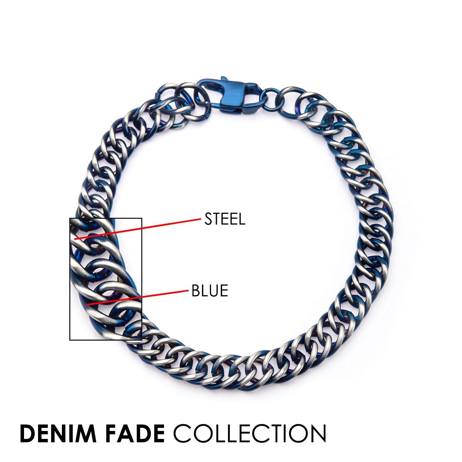 Mens Stainless Steel Blue IP 3.5mm Curb Chain Bracelet