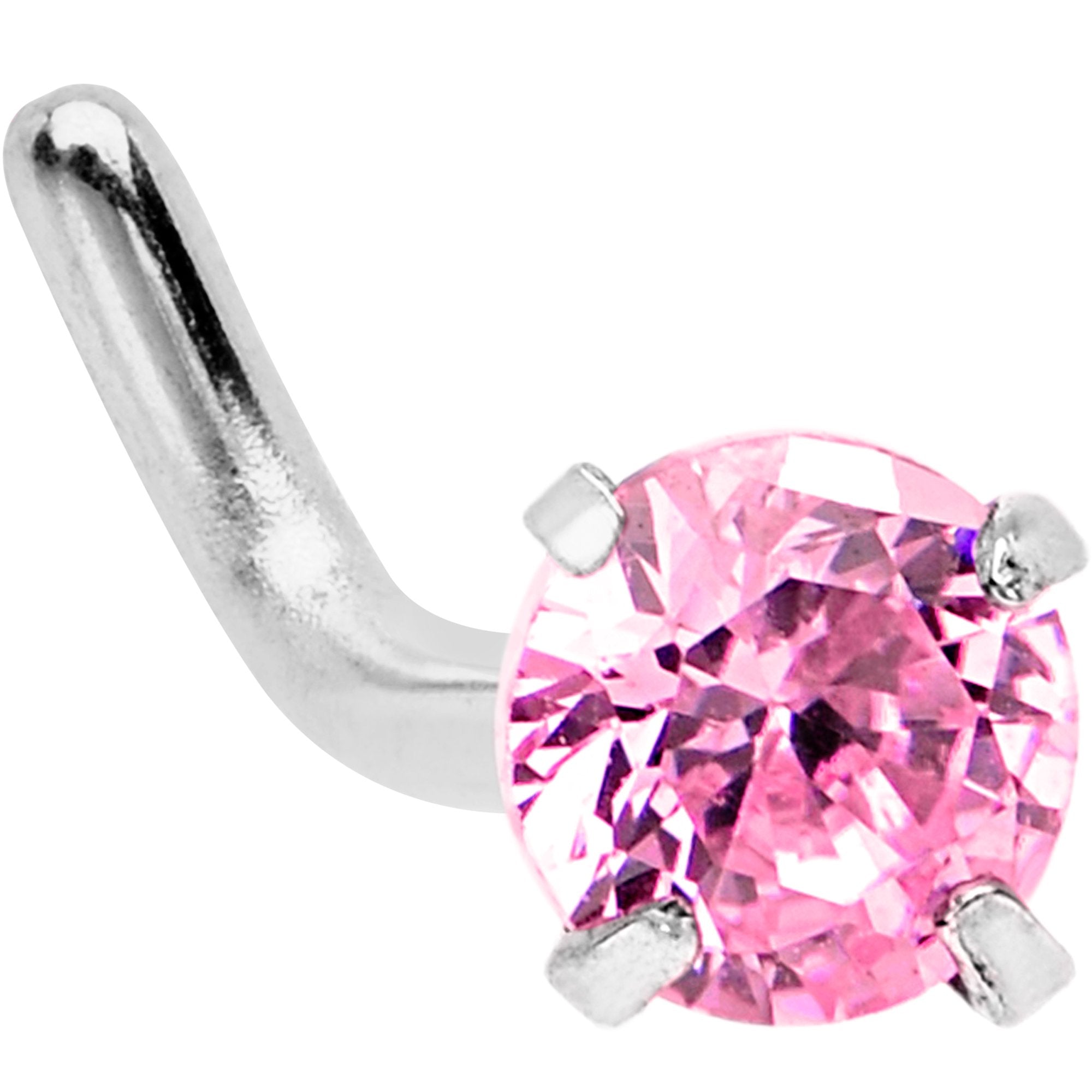 18G 1/4 Pink 3mm CZ Gem Steel L-Shape Nose Ring