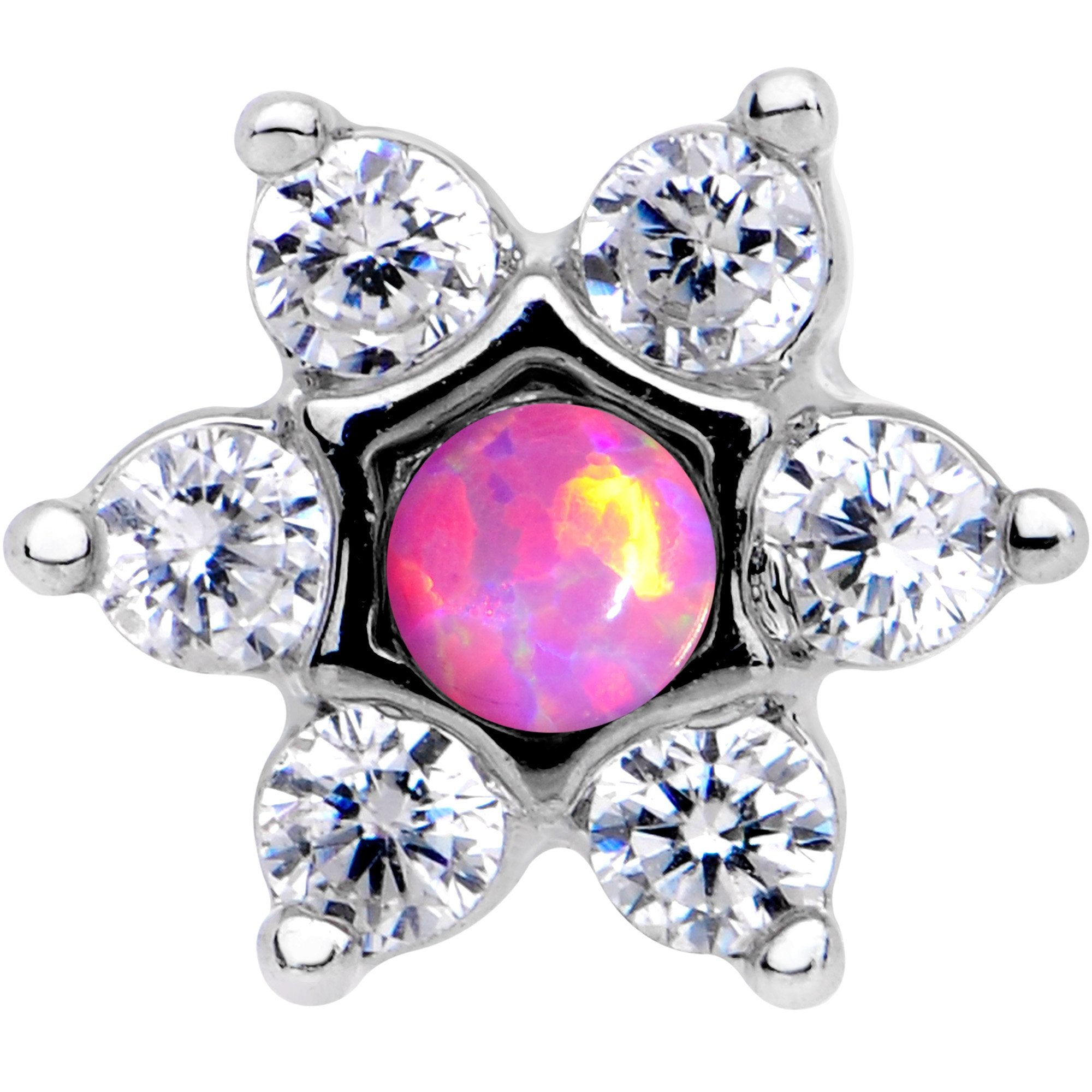 1/4 Pink Faux Opal Internally Threaded Star Flower Labret Monroe