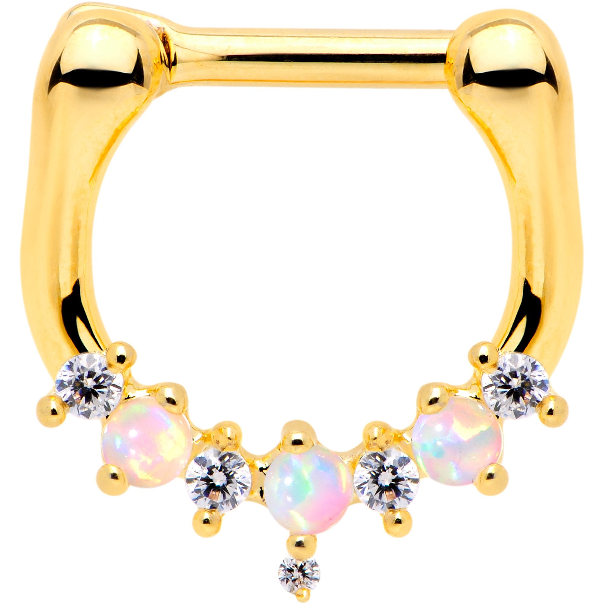 1/4 White Synthetic Opal Gold Tone Plated Flash Septum Clicker