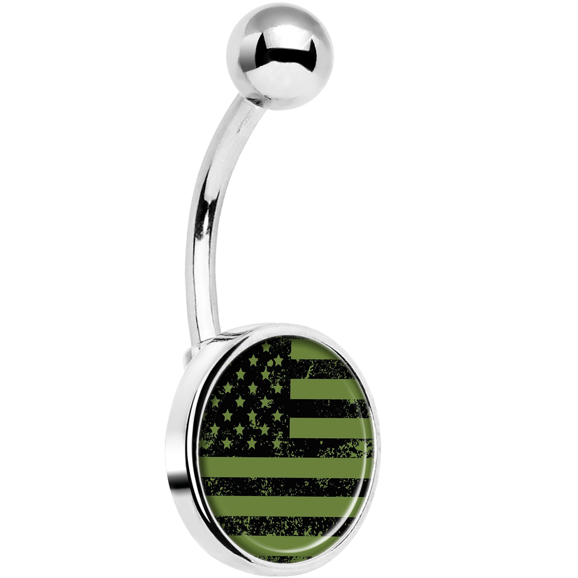 Green American Flag Hypoallergenic Stainless Steel Belly Ring