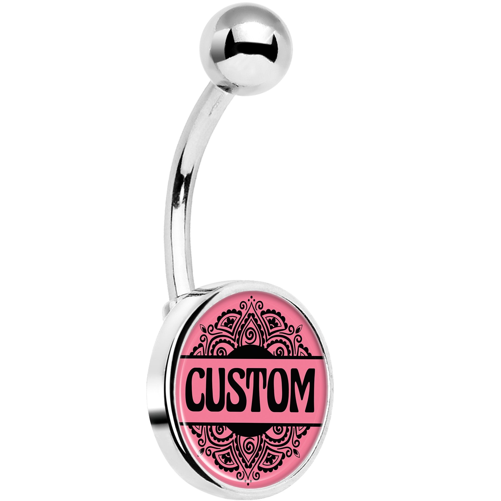Custom Pink Mandala Personalized Name Belly Ring