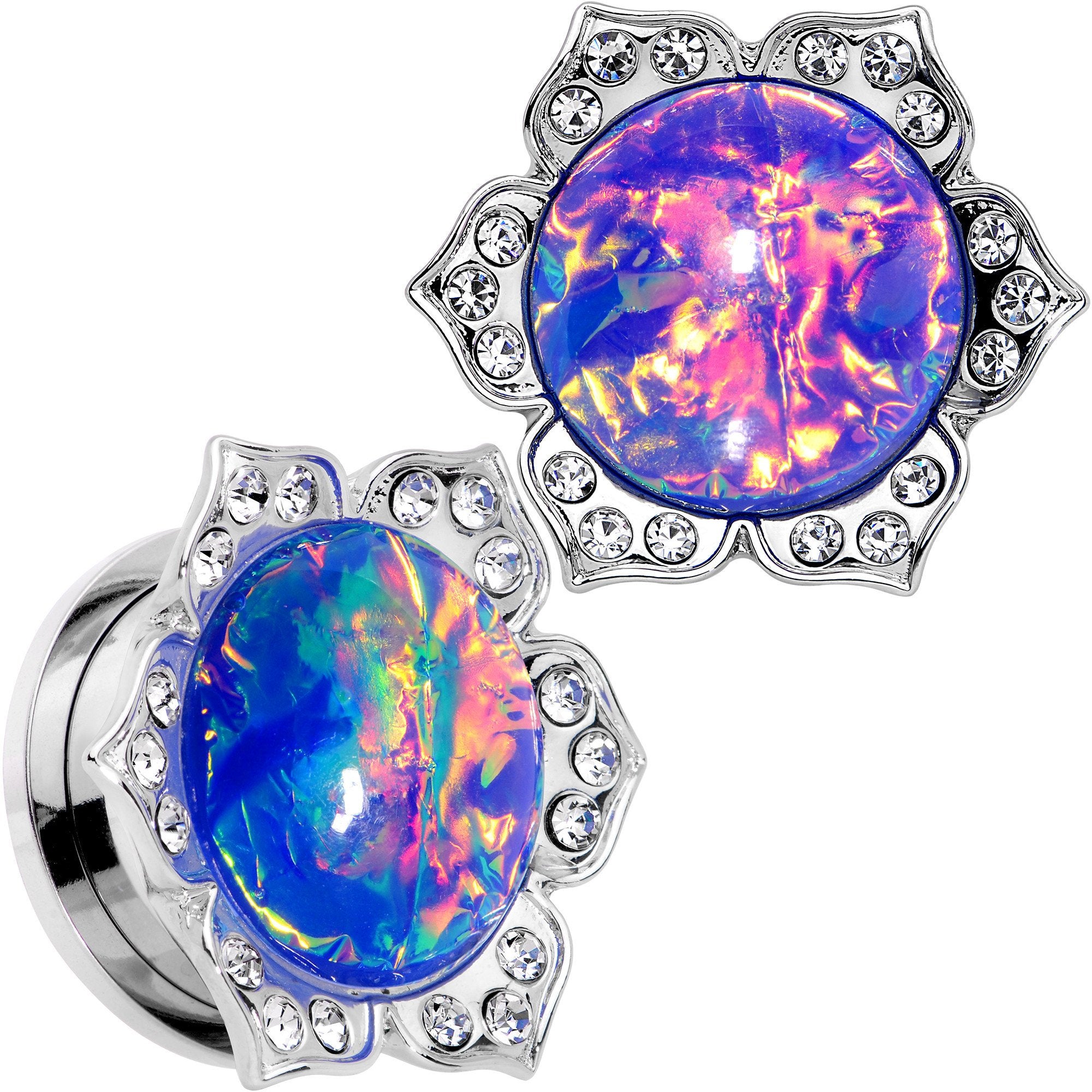 Purple Faux Opal Wild Flower Screw Fit Tunnel Plug Set 0G to 1"