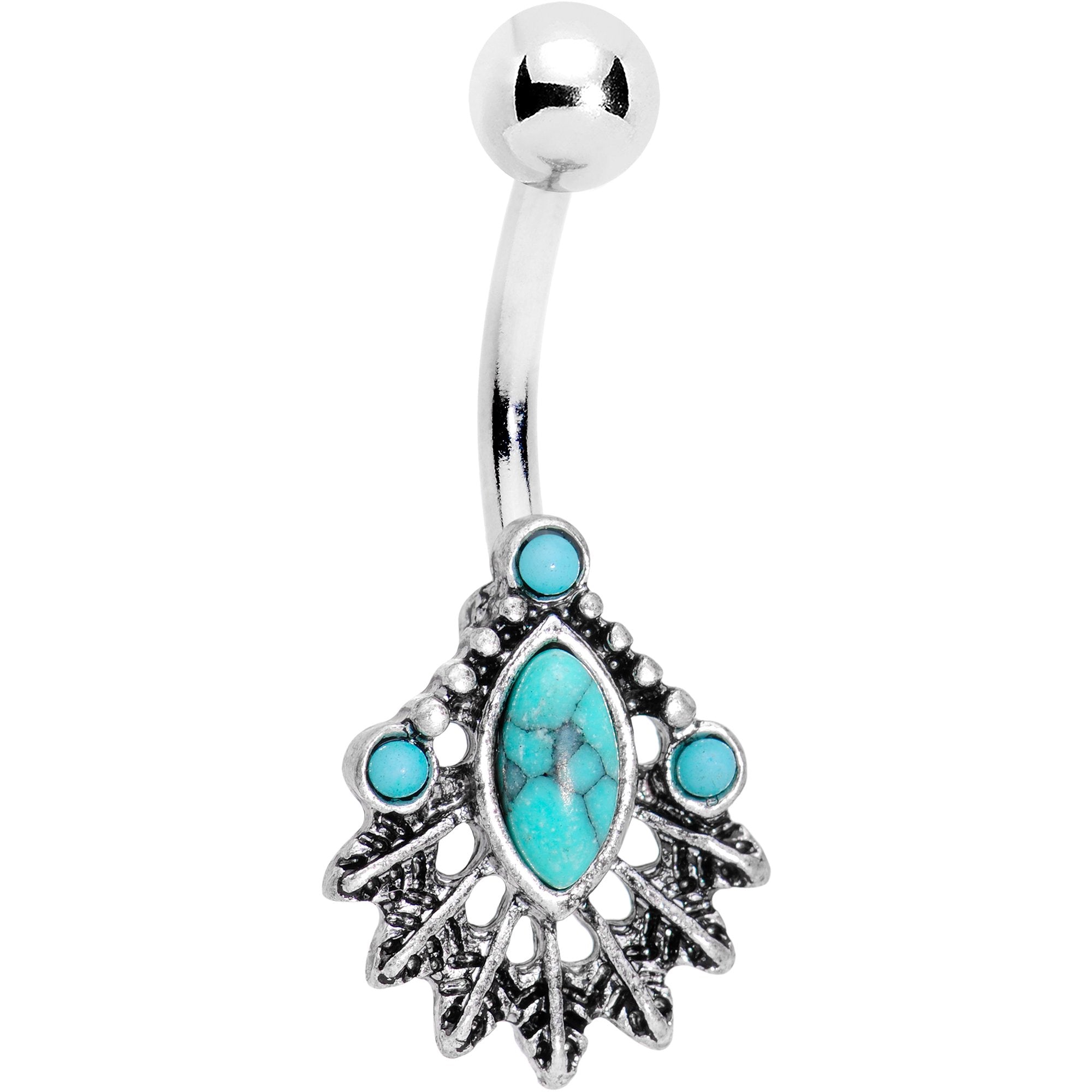 Blue Faux Turquoise Southwestern Feather Wreath Belly Ring