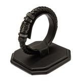 Mens  Black Braided Leather with Steel Black IP Beads 8.3mm Bracelet