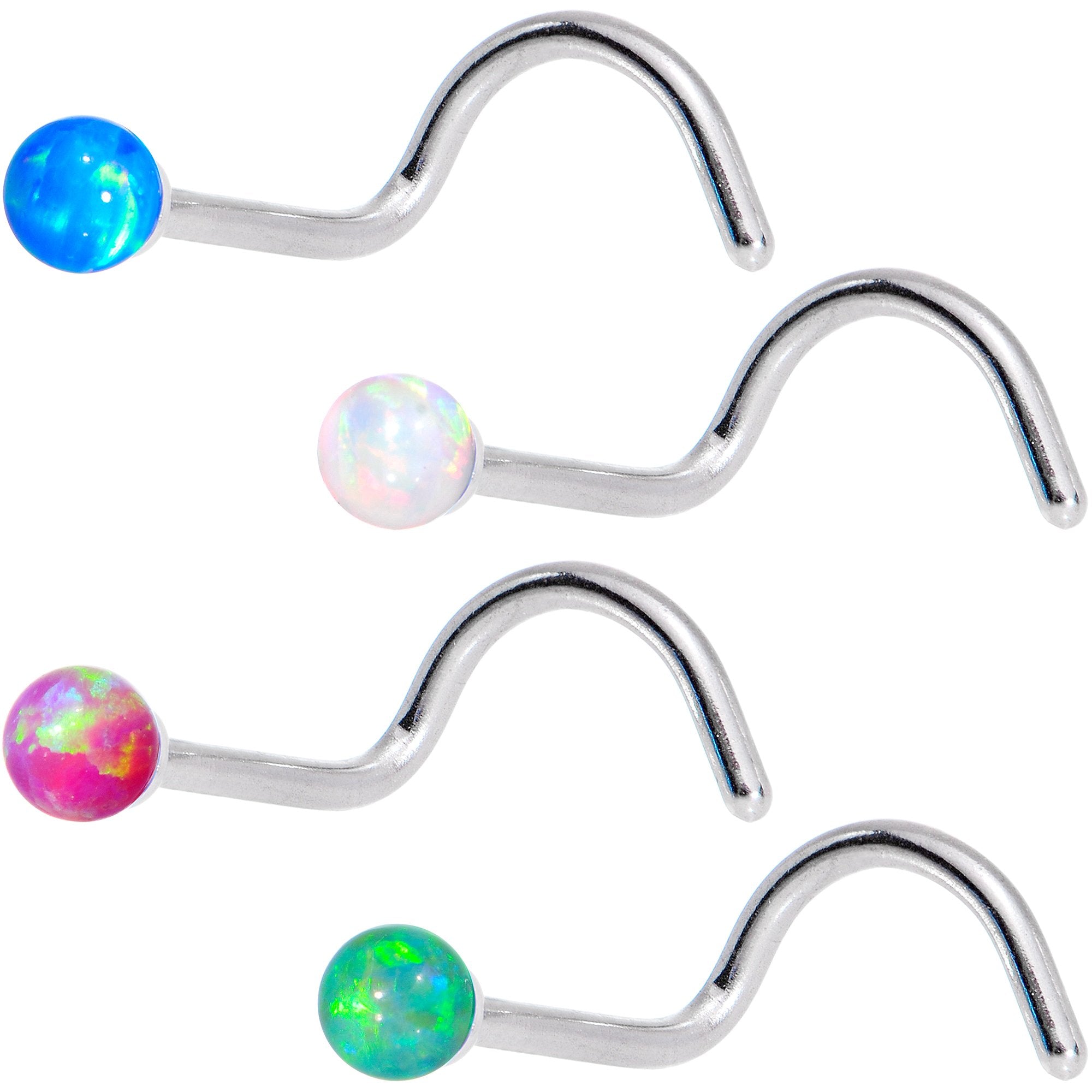 Multi Color 2.5mm Synthetic Opal Ball Left Nose Screw 4 Pack Set