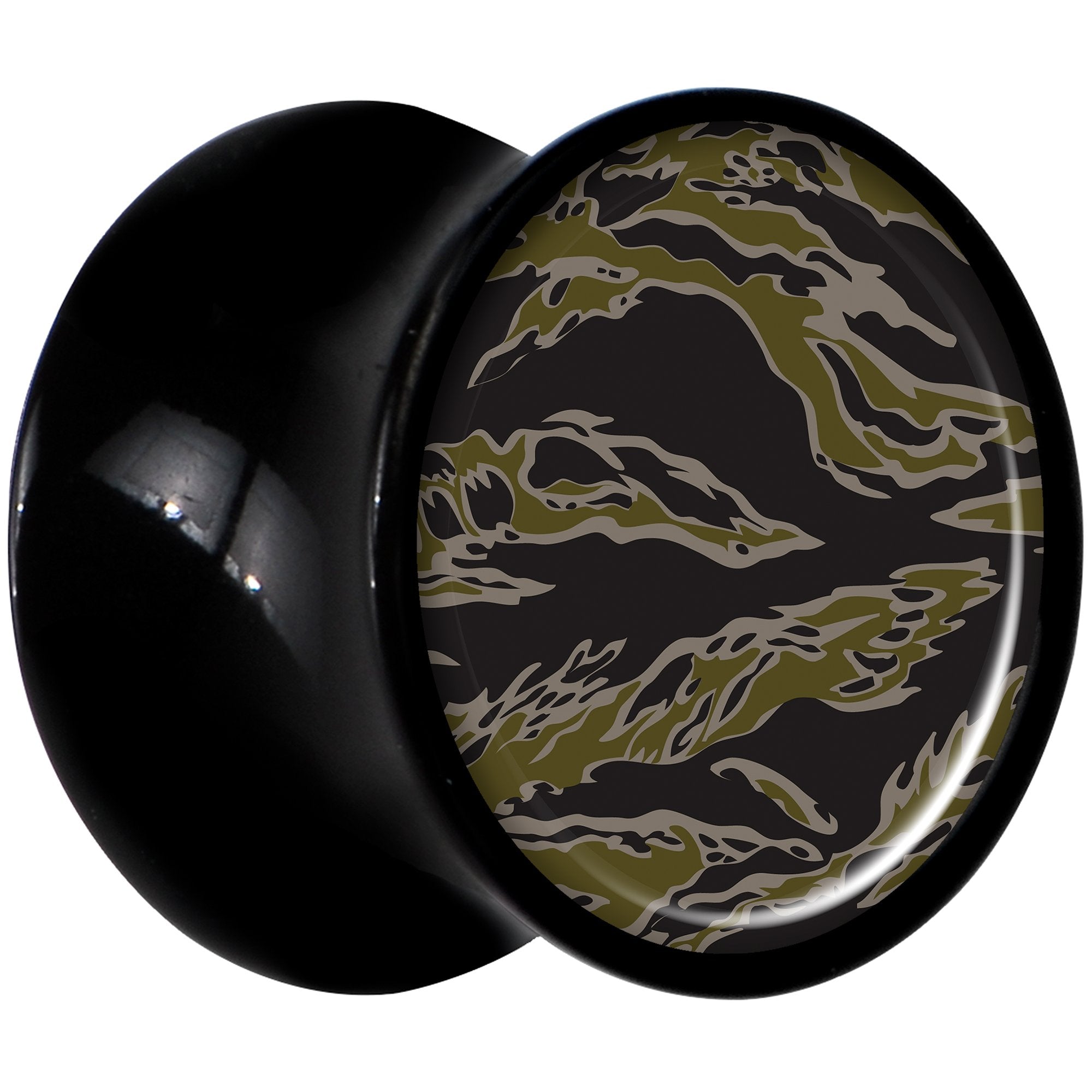 Black Acrylic Tiger Camo Print Saddle Plug Set 00 Gauge