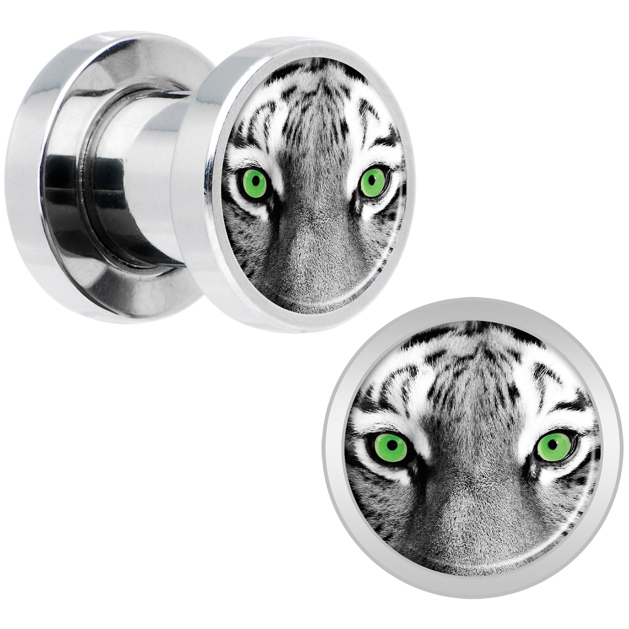 Black White Tiger Eyes Steel Screw Fit Plug Set 2G