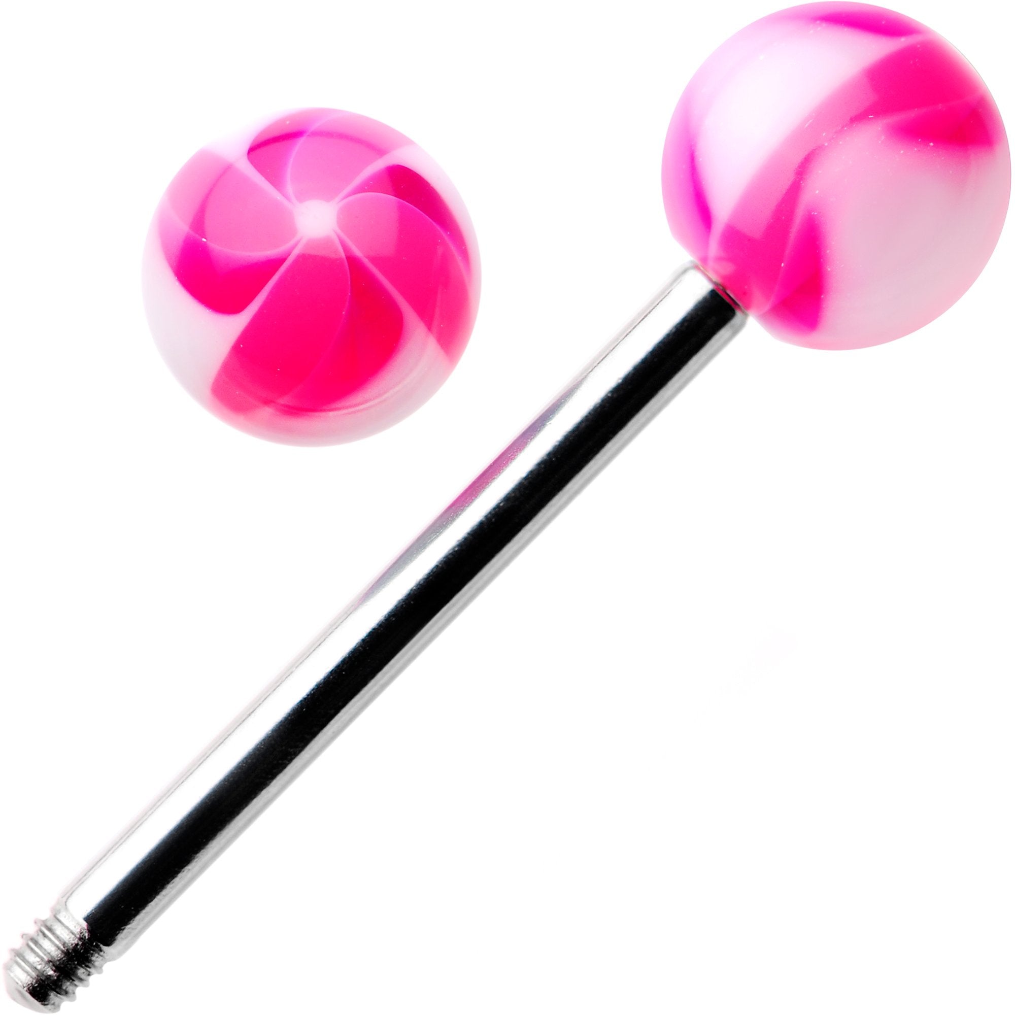 Pink White Swirl 6mm Acrylic Ball Barbell Tongue Ring