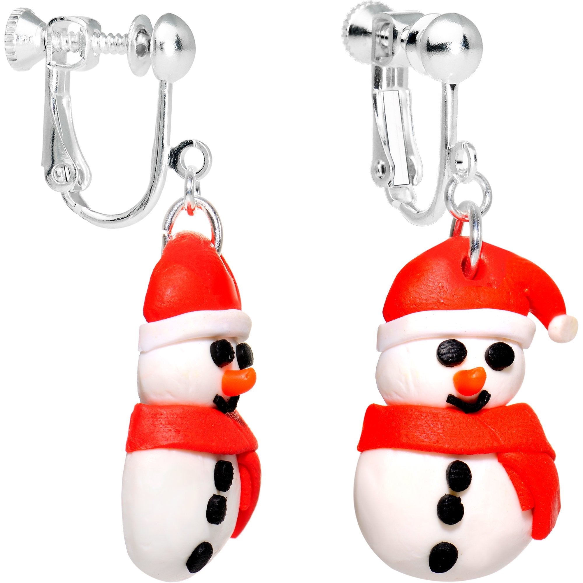 Silver Plated Bundled Up Christmas Snowman Clip On Earrings