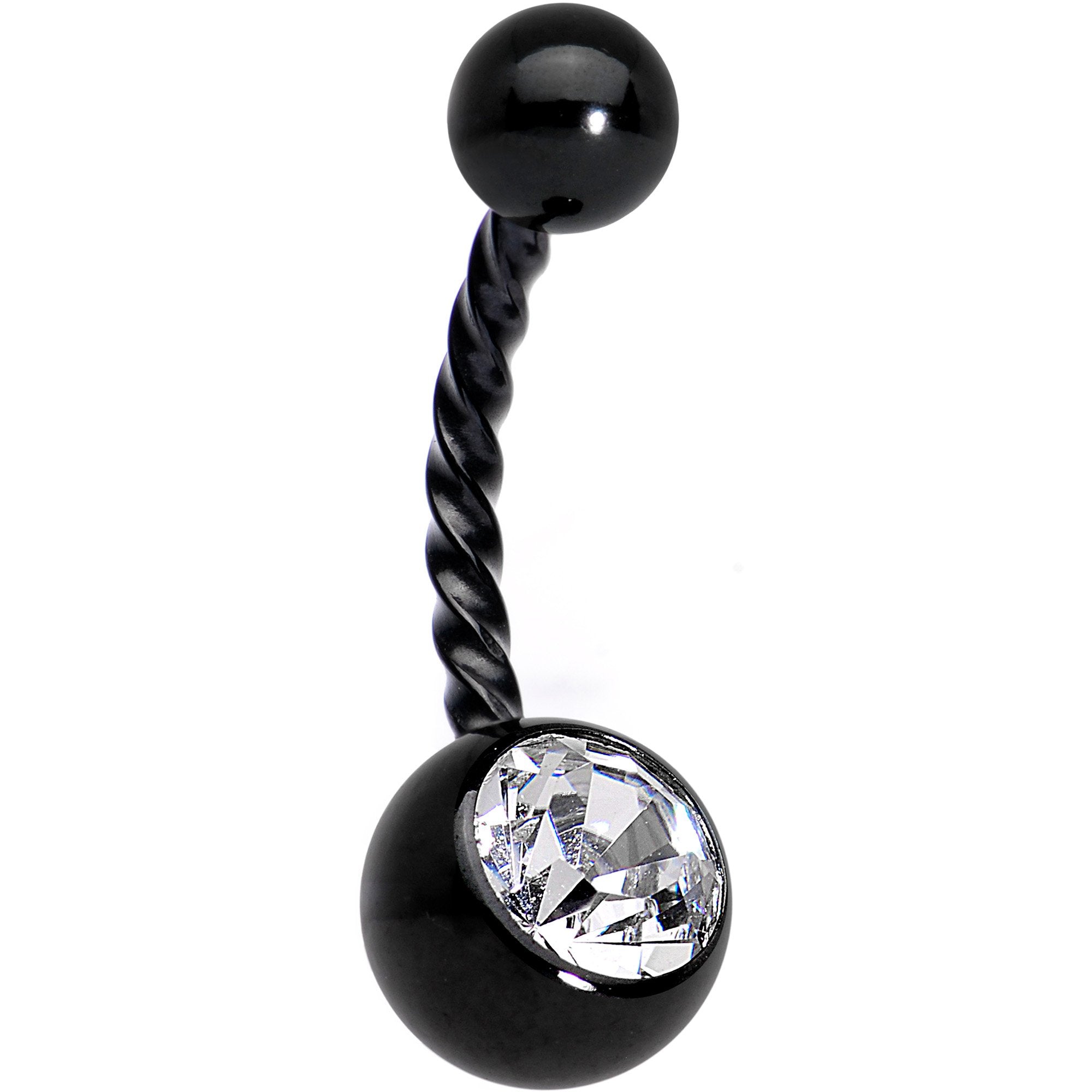 Clear Gem Black IP Seriously Twisted Belly Ring