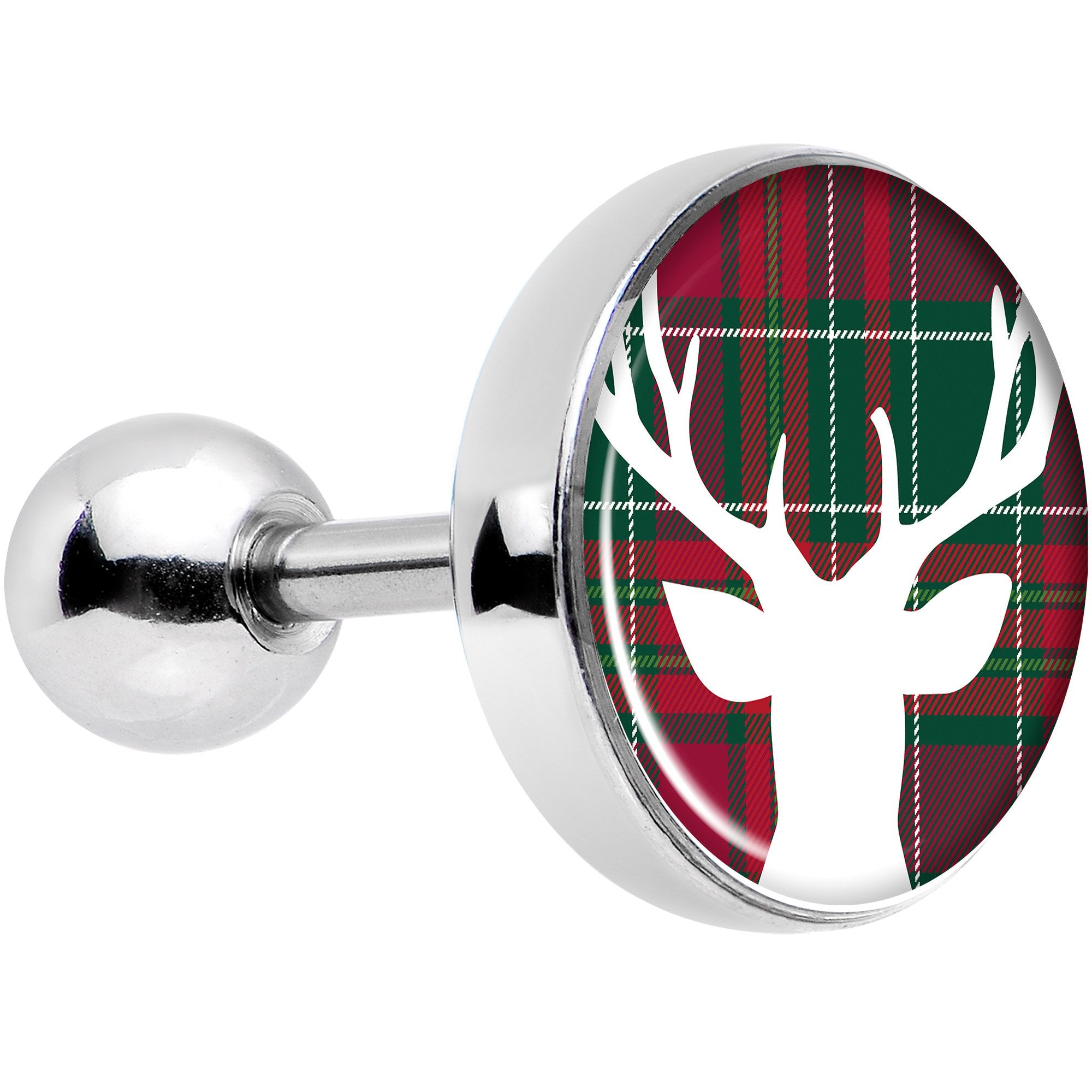 16G 1/4 Red Green Plaid Reindeer Tragus Cartilage Earring