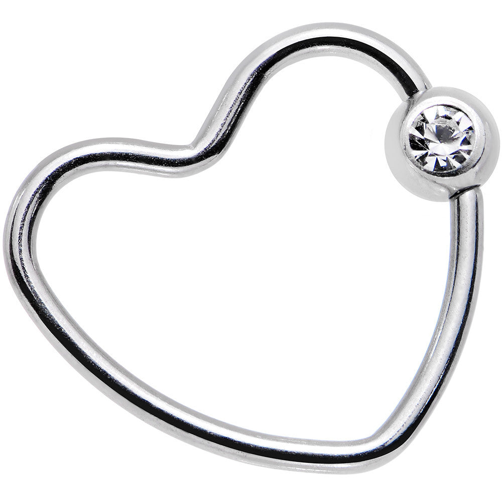 18G 1/2 Clear Gem Stainless Steel Heart Closure Captive Ring