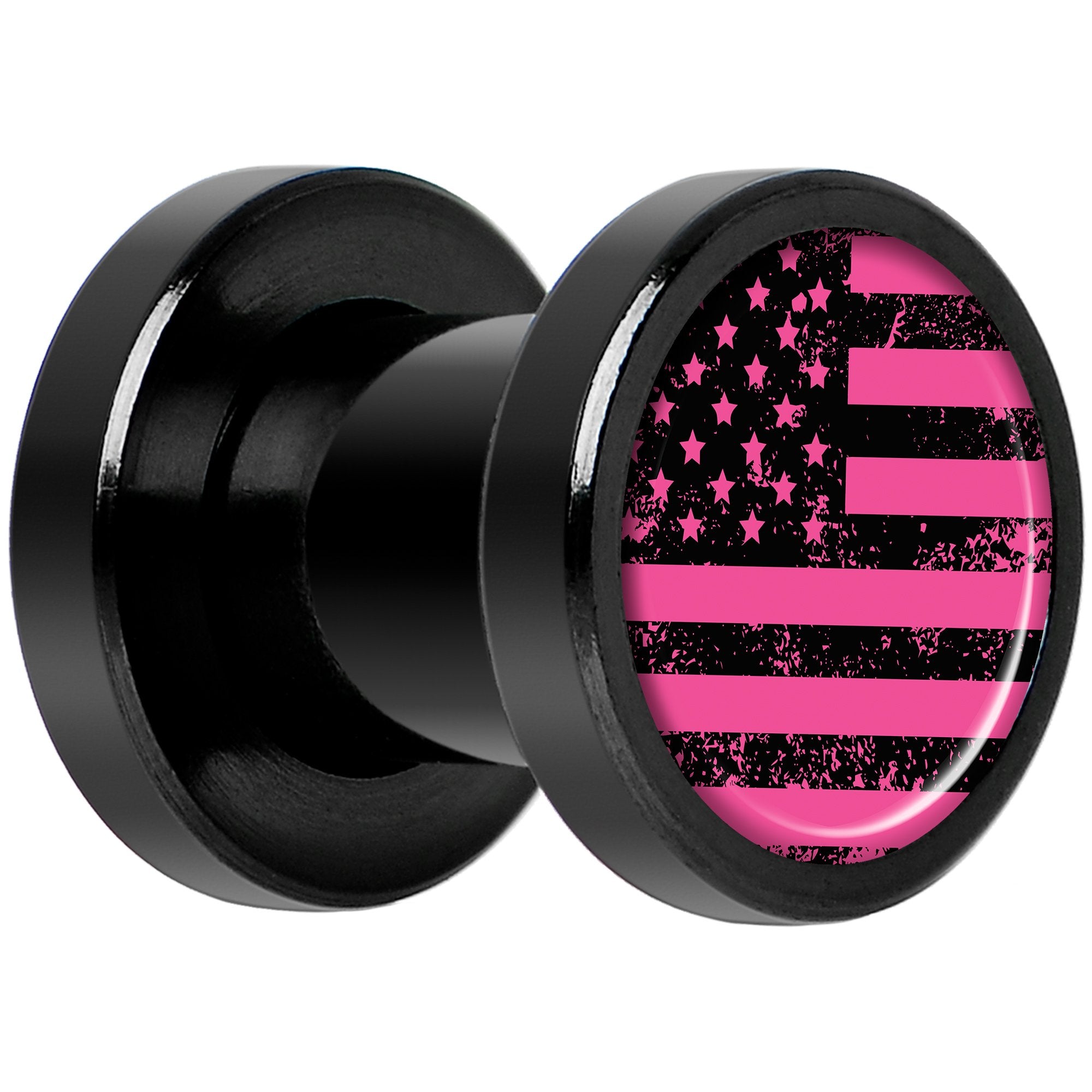Pink American Flag Black Anodized Screw Fit Plug Set 2G