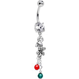 Holiday Candy Cane Dangle Belly Ring Created with Crystals