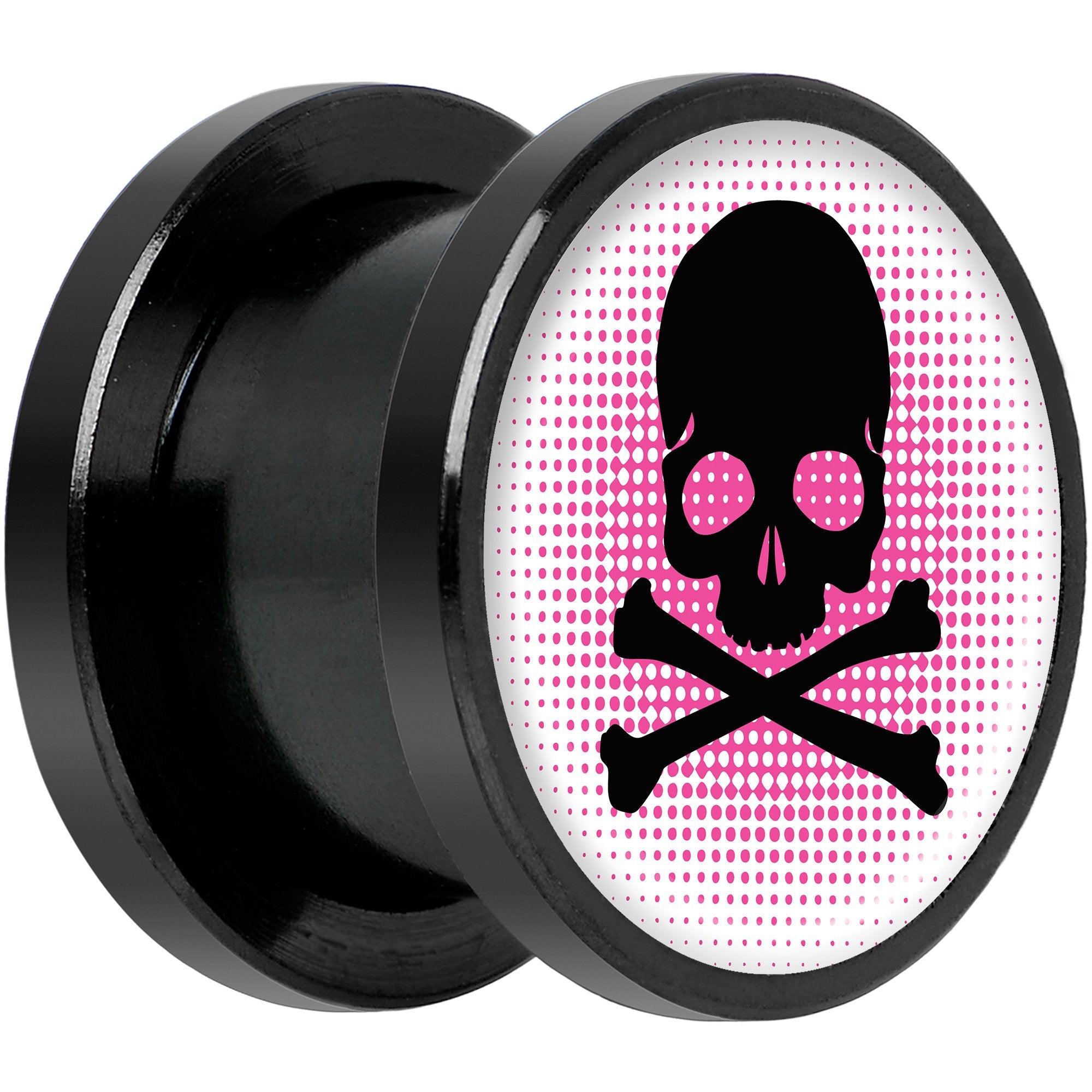 Pink Black Skull Black Anodized Screw Fit Plug Set 1/2