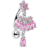 Pink CZ Chandelier Top Mount Dangle Belly Ring