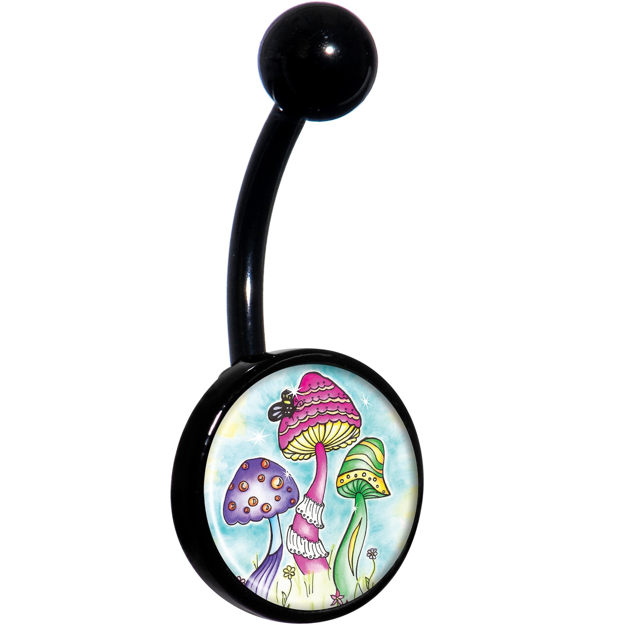 Psychedelic Magic Mushrooms Black Hypoallergenic Stainless Steel Belly Ring