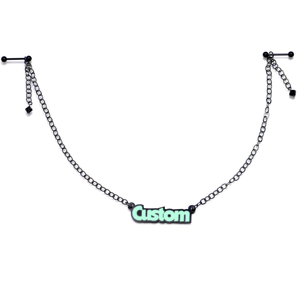 Custom Black Glow Name Nipple Chain Created with Crystals