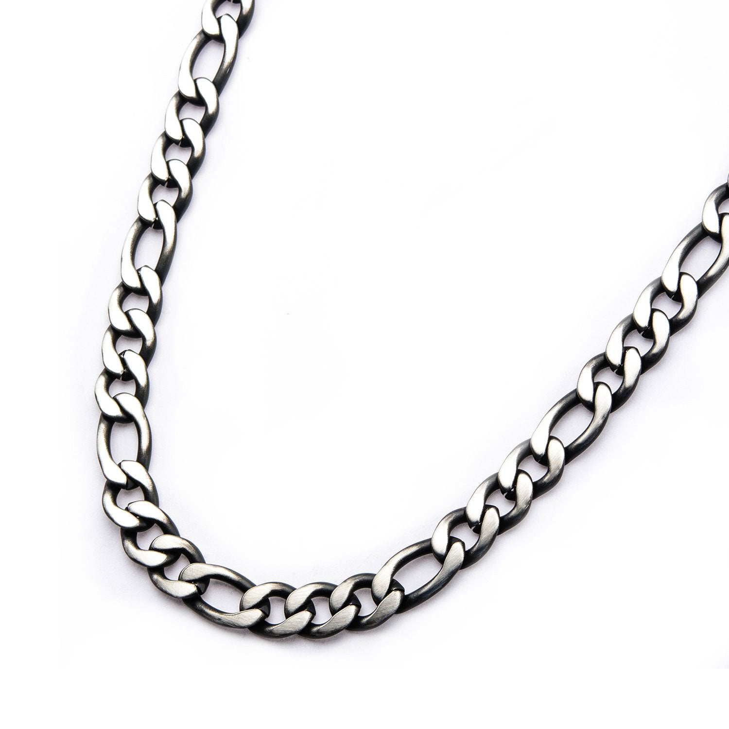 Mens Stainless Steel Black IP 3mm Figaro Chain Necklace