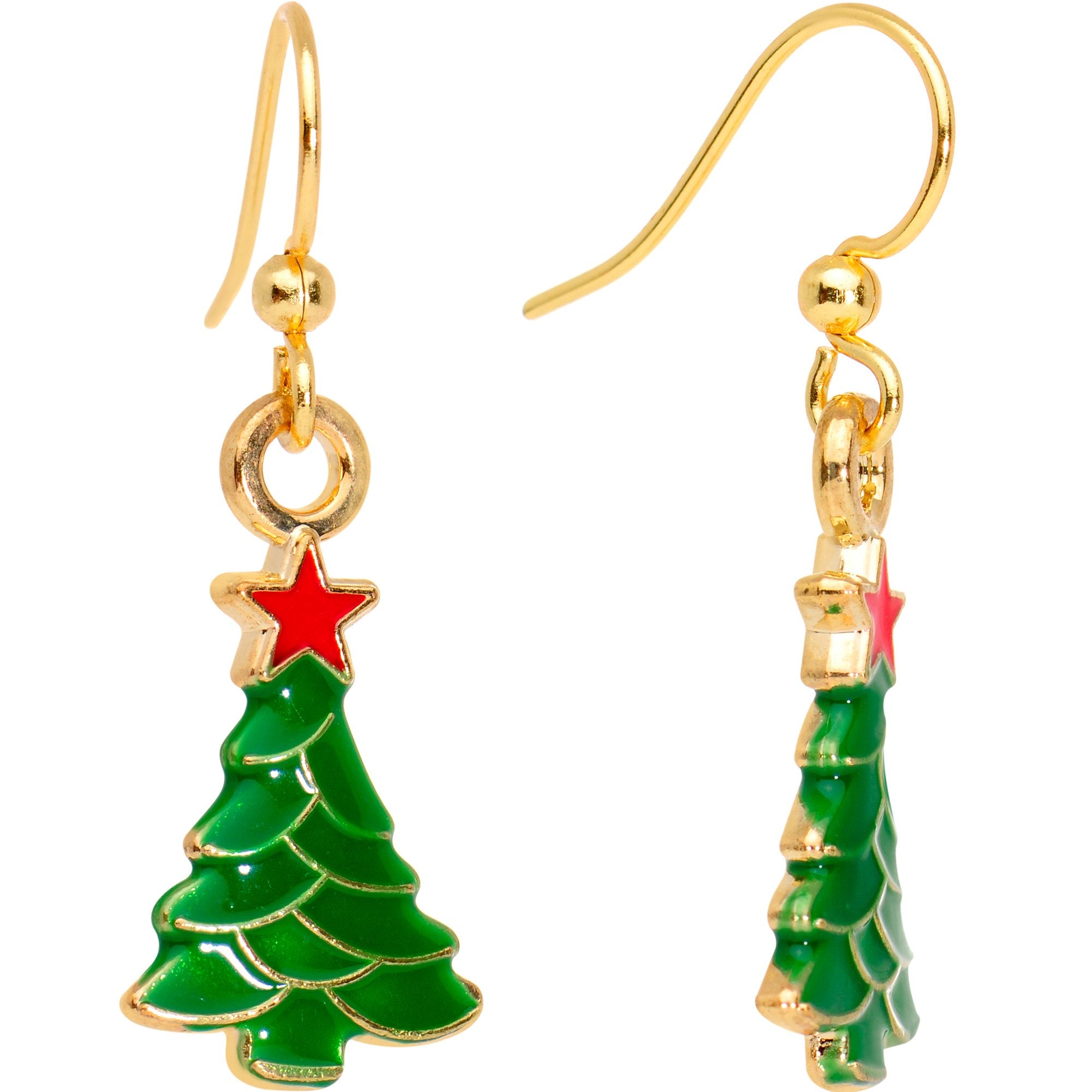 Gold Plated Christmas Tree Star Fishhook Earrings