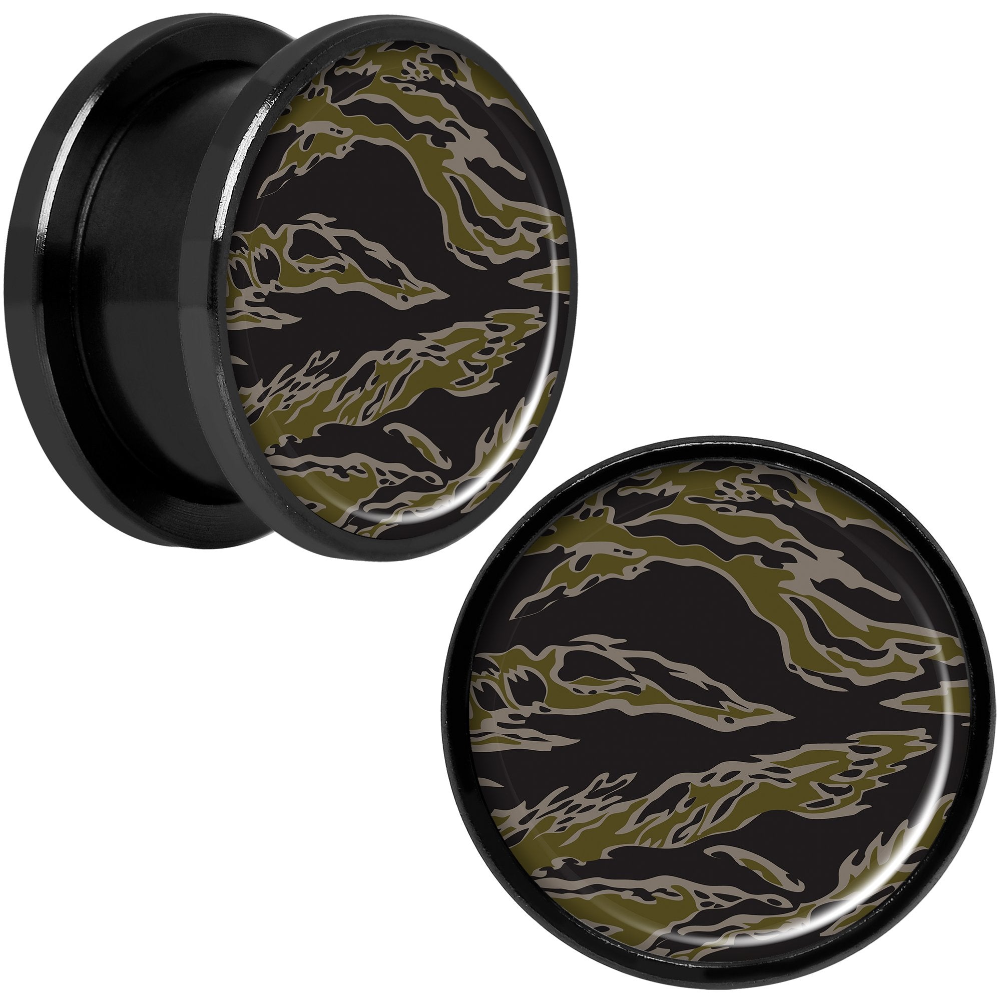 Tiger Camo Print Black Anodized Screw Fit Plug Set 5/8