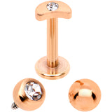 Clear CZ Rose Gold PVD Moon Internally Threaded Labret Set of 3 Ends