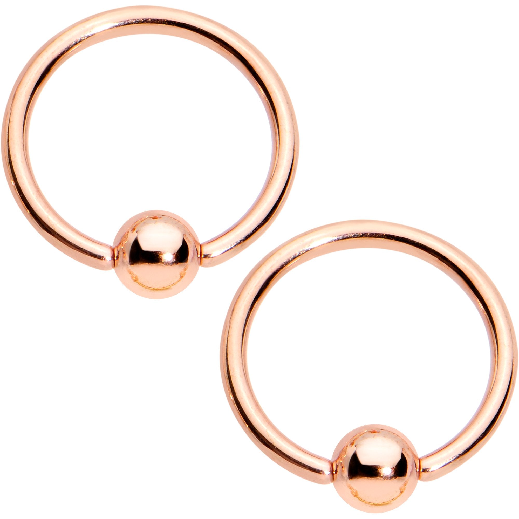14 Gauge Clear CZ Gem Rose Gold Tone Flair BCR Barbell Nipple Ring Set