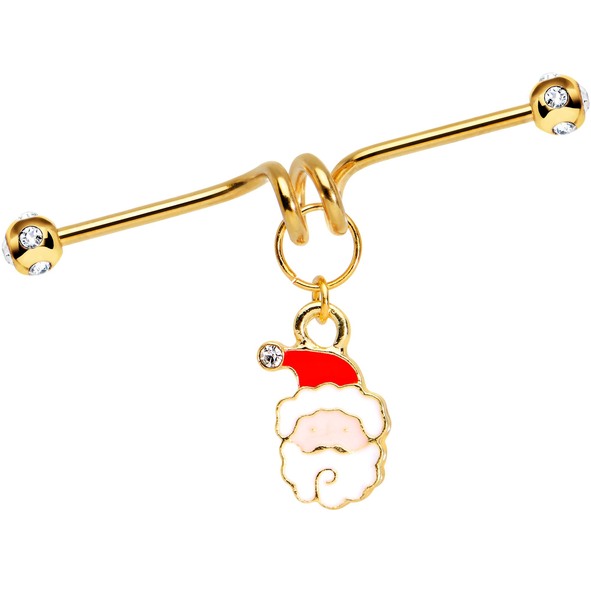 Gold Tone Anodized Jolly Santa Dangle Industrial Barbell 40mm