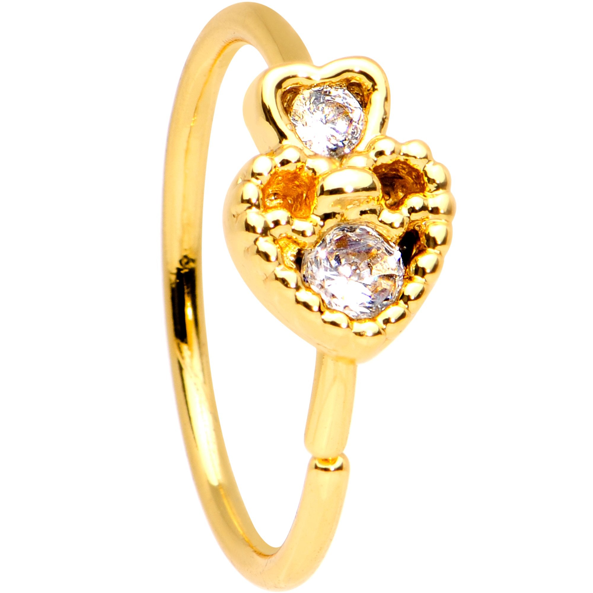 20G 3/8 Clear CZ Gem Gold PVD Heart Seamless Circular Ring